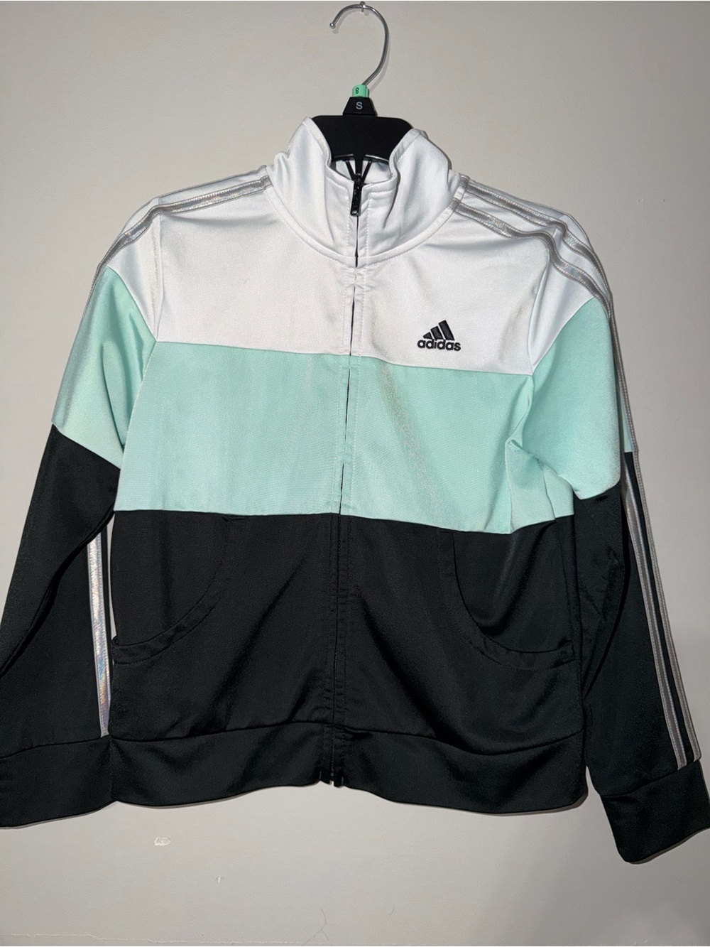 adidas Kids White Mint Black Colorblock Performance Jacket